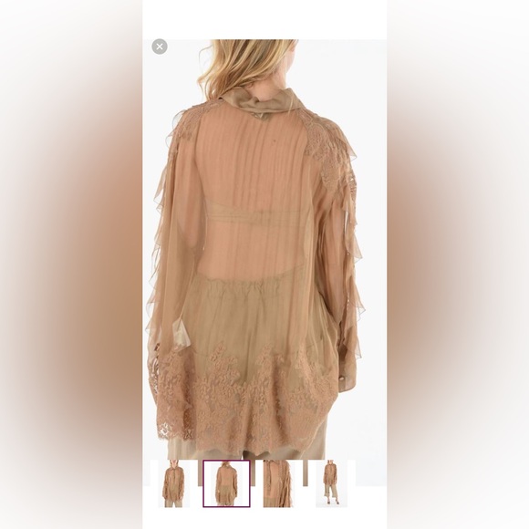Valentino Sheer Ruffle Lace Blouse - Tan - Picture 9 of 10